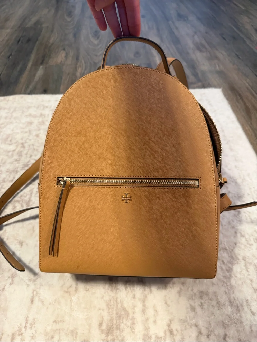Tory Burch Caramel Leather Saffiano Mini Backpack